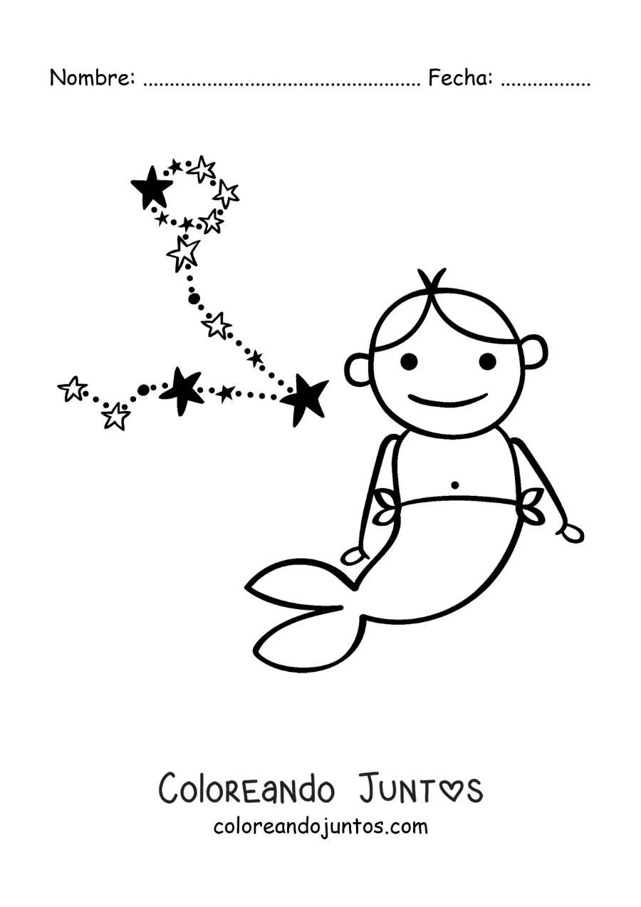 Imagen para colorear de caricatura de la mitología del signo Piscis y su constelación