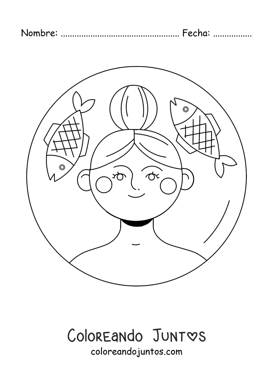 Imagen para colorear de una chica animada del signo Piscis