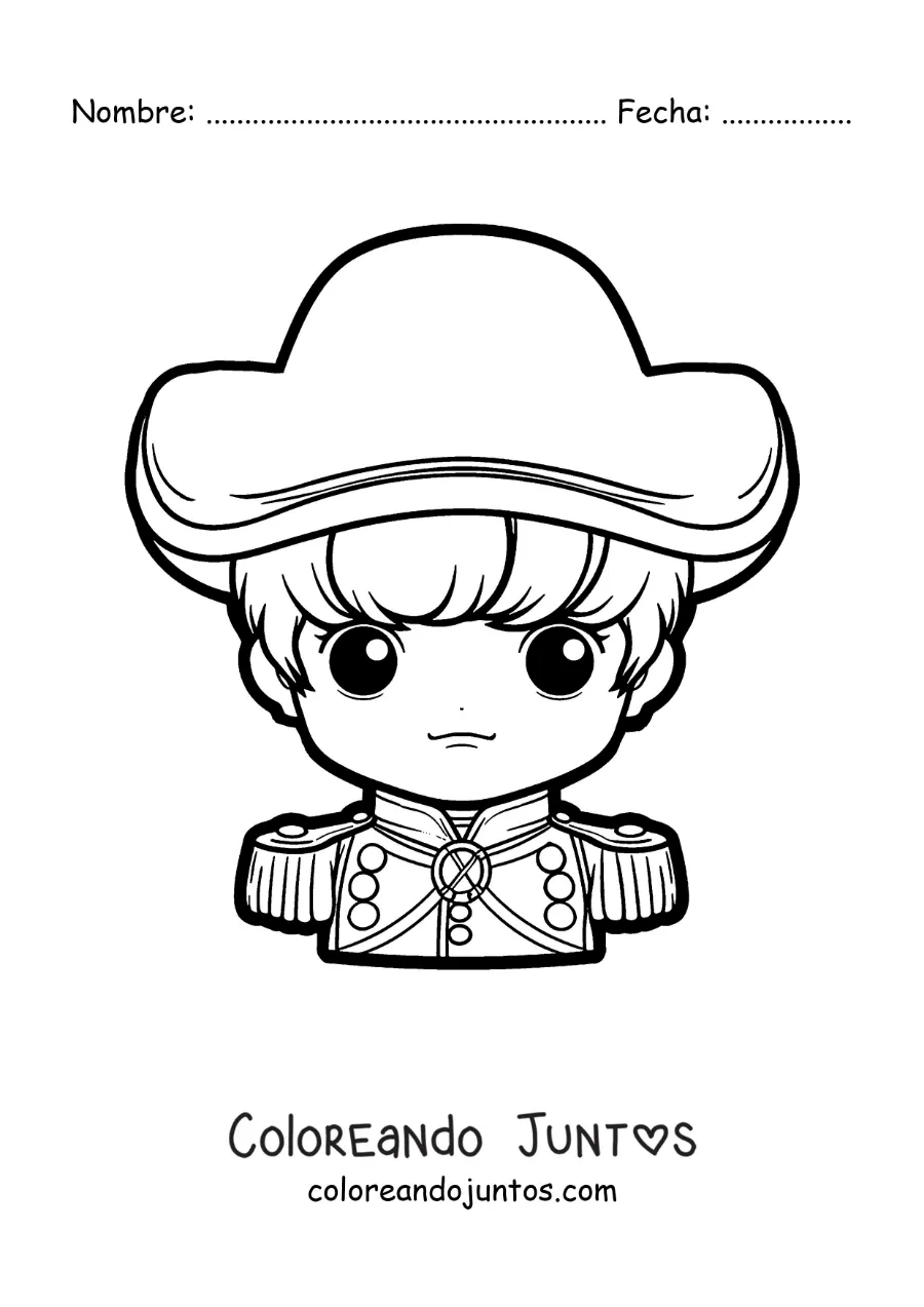 Imagen para colorear de Napoleón Bonaparte kawaii para niños