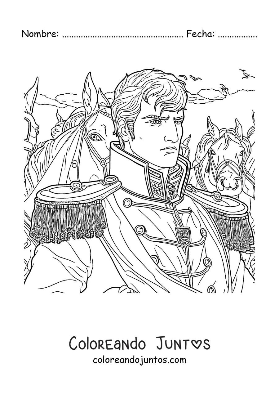 Imagen para colorear de Napoleón Bonaparte en una batalla en estilo realista