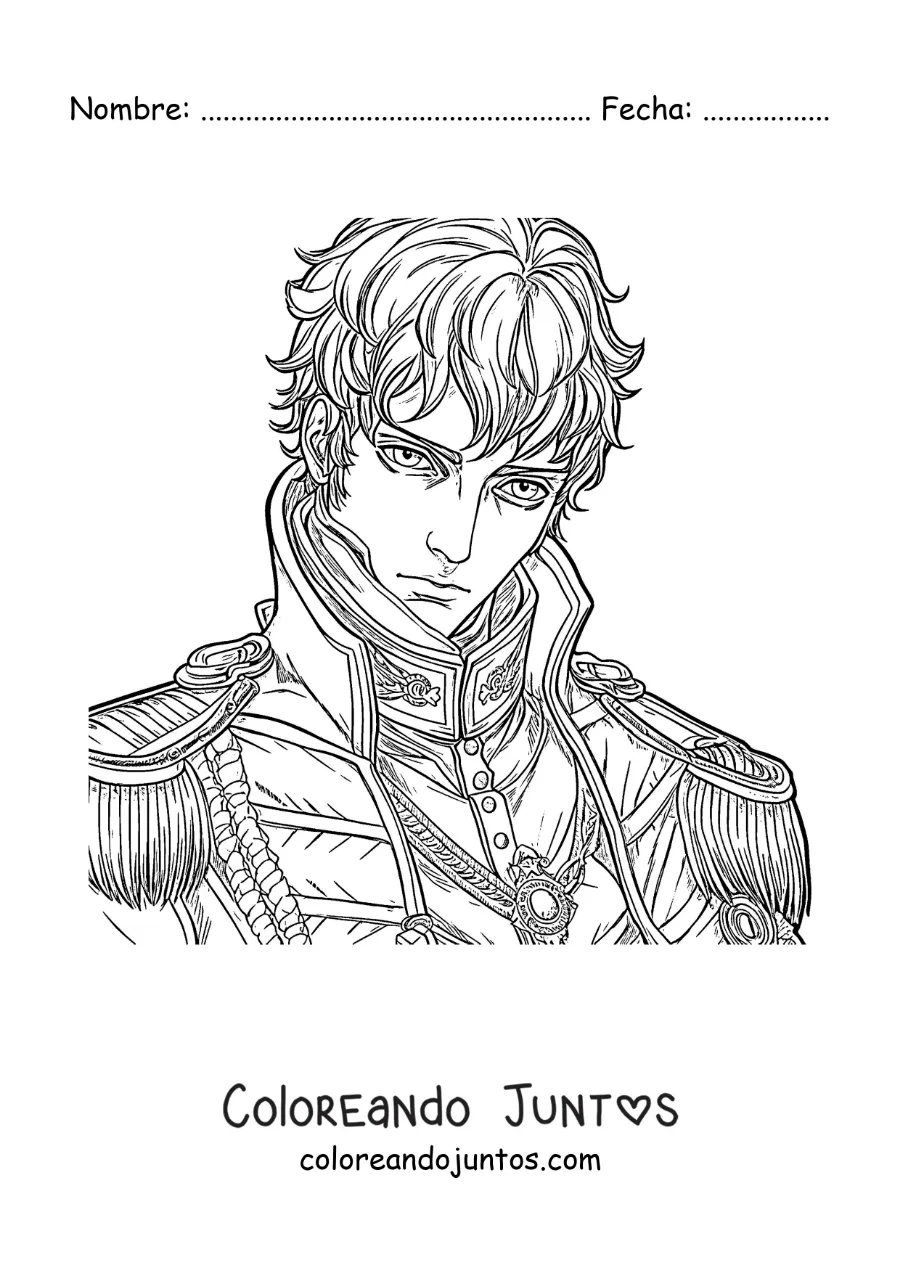 Imagen para colorear de Napoleón Bonaparte en estilo anime
