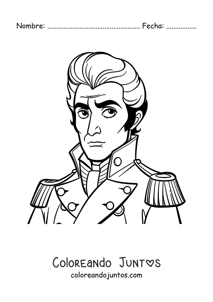 Imagen para colorear de Simón Bolívar animado en caricatura