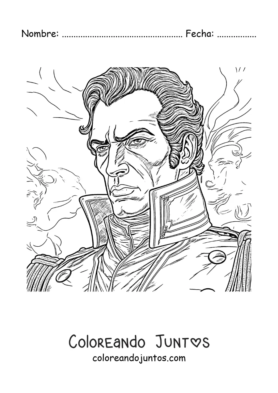 Imagen para colorear de la recreación del rostro de Simón Bolívar