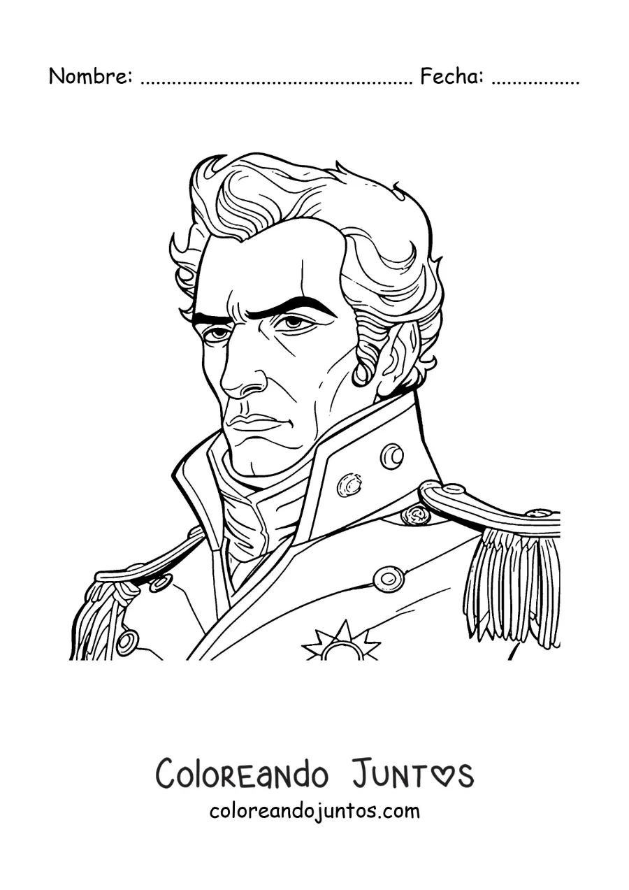 Imagen para colorear de Simón Bolívar como libertador animado