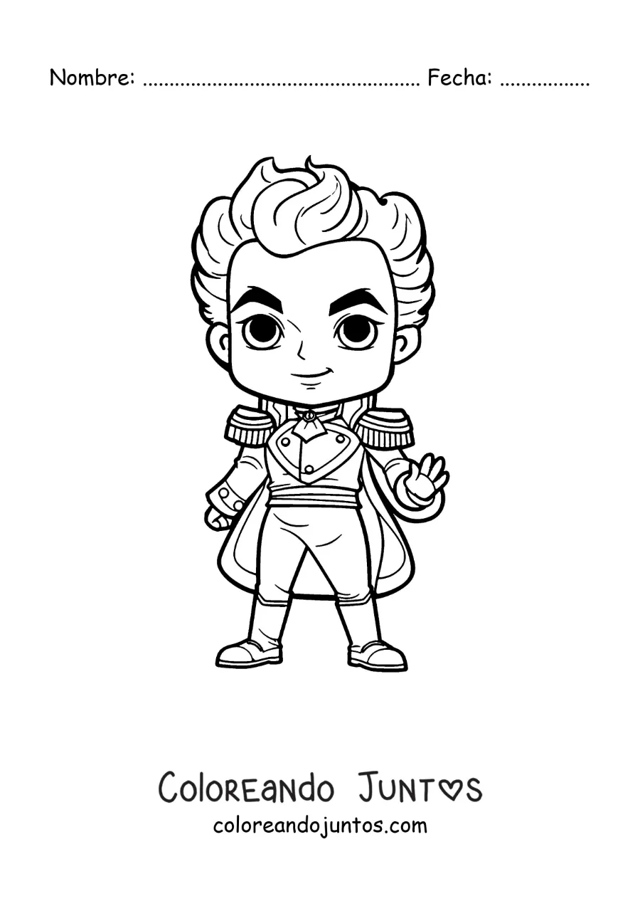 Imagen para colorear de Simón Bolívar animado kawaii