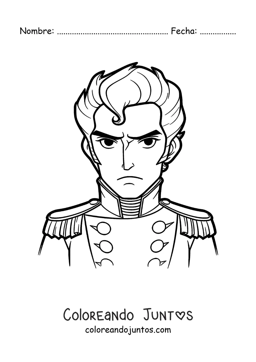 Imagen para colorear de Simón Bolívar animado para niños