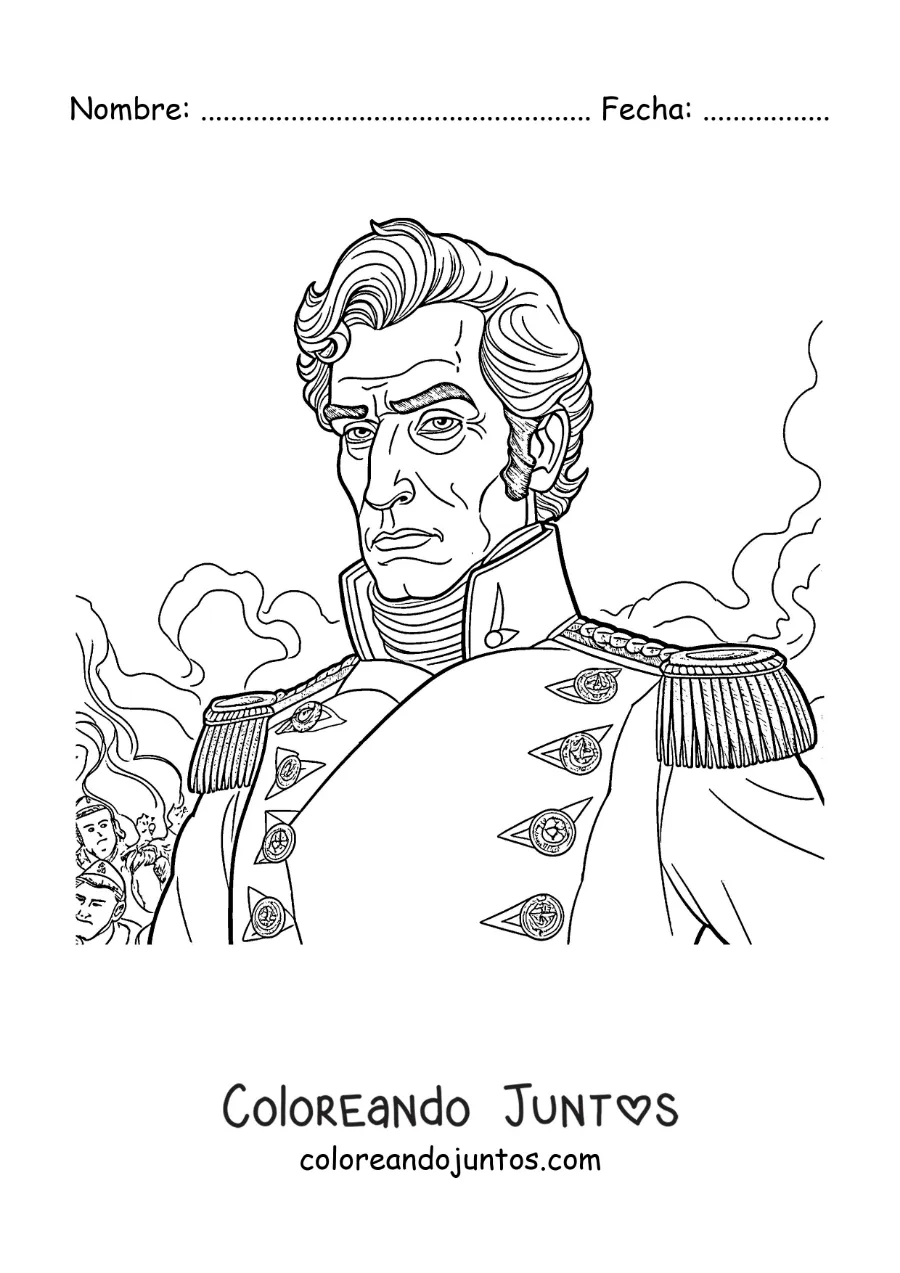 Imagen para colorear de Simón Bolívar en una batalla