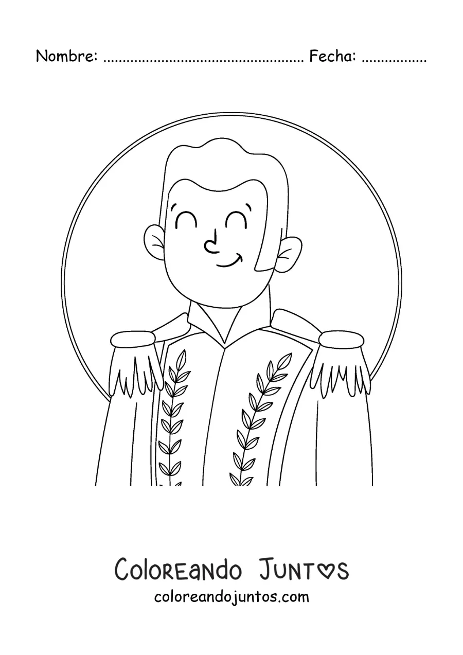 Imagen para colorear de caricatura de Simón Bolívar para niños