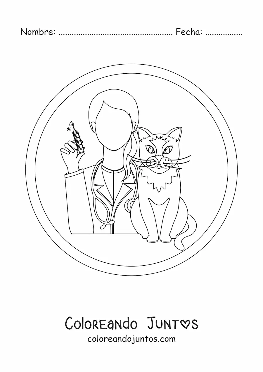 Imagen para colorear de una veterinaria y un gato