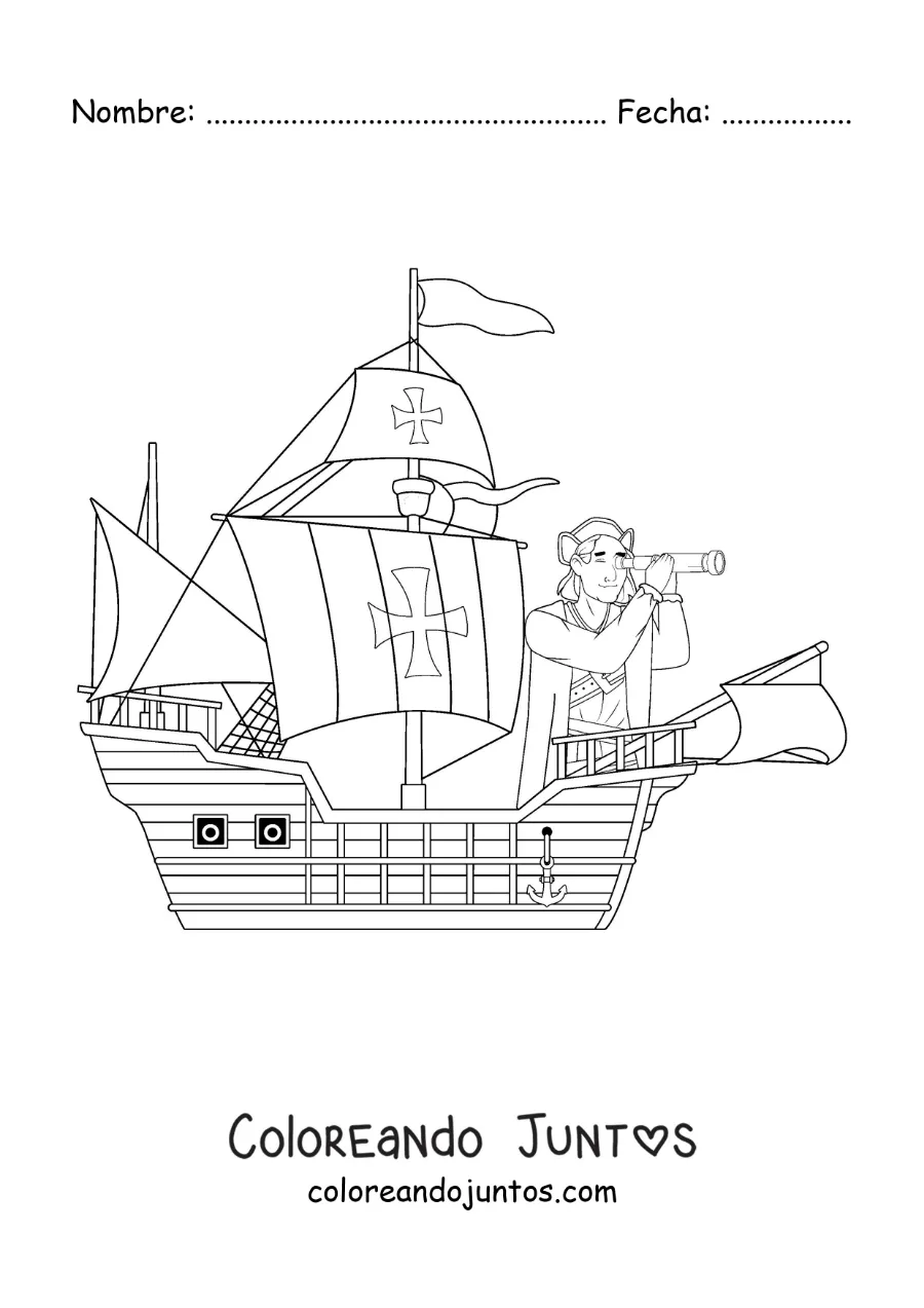Imagen para colorear de Cristóbal Colón llegando a américa en su barco
