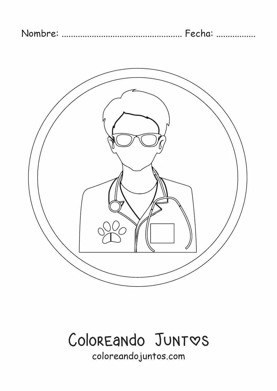 Imagen para colorear de un veterinario con uniforme