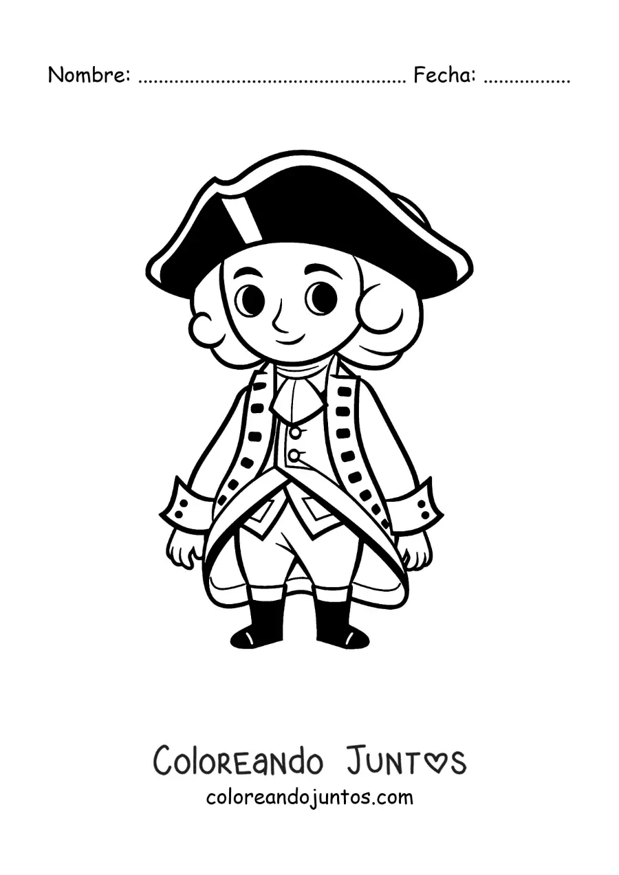 Imagen para colorear del presidente George Washington kawaii