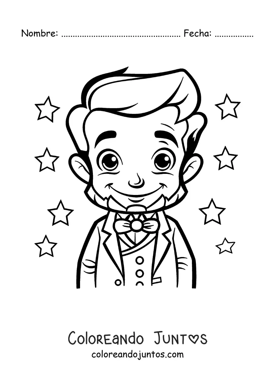 Imagen para colorear de Abraham Lincoln kawaii