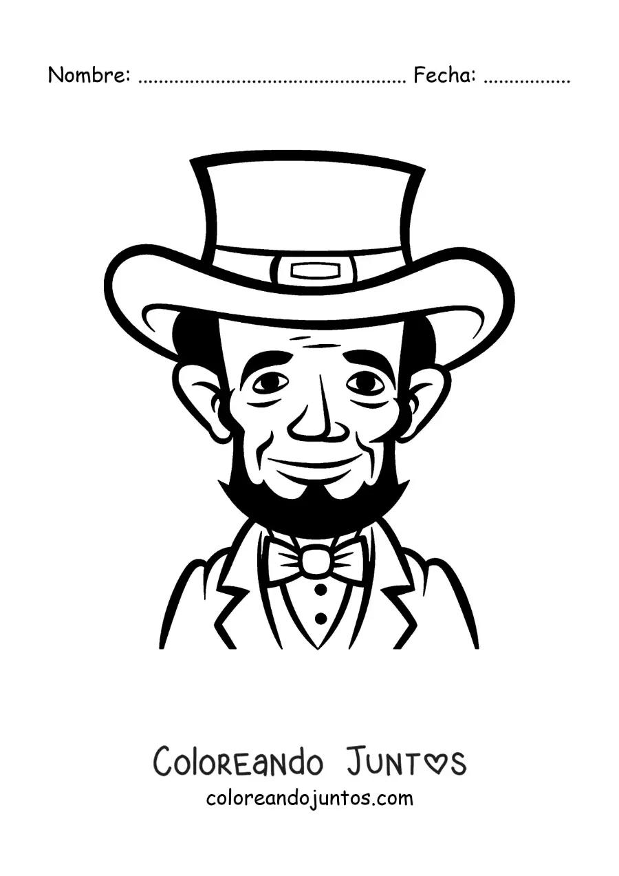 Imagen para colorear de Abraham Lincoln animado con sombrero de copa