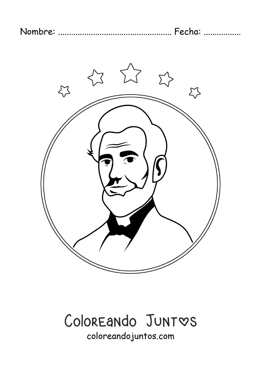 Imagen para colorear de Abraham Lincoln con estrellas