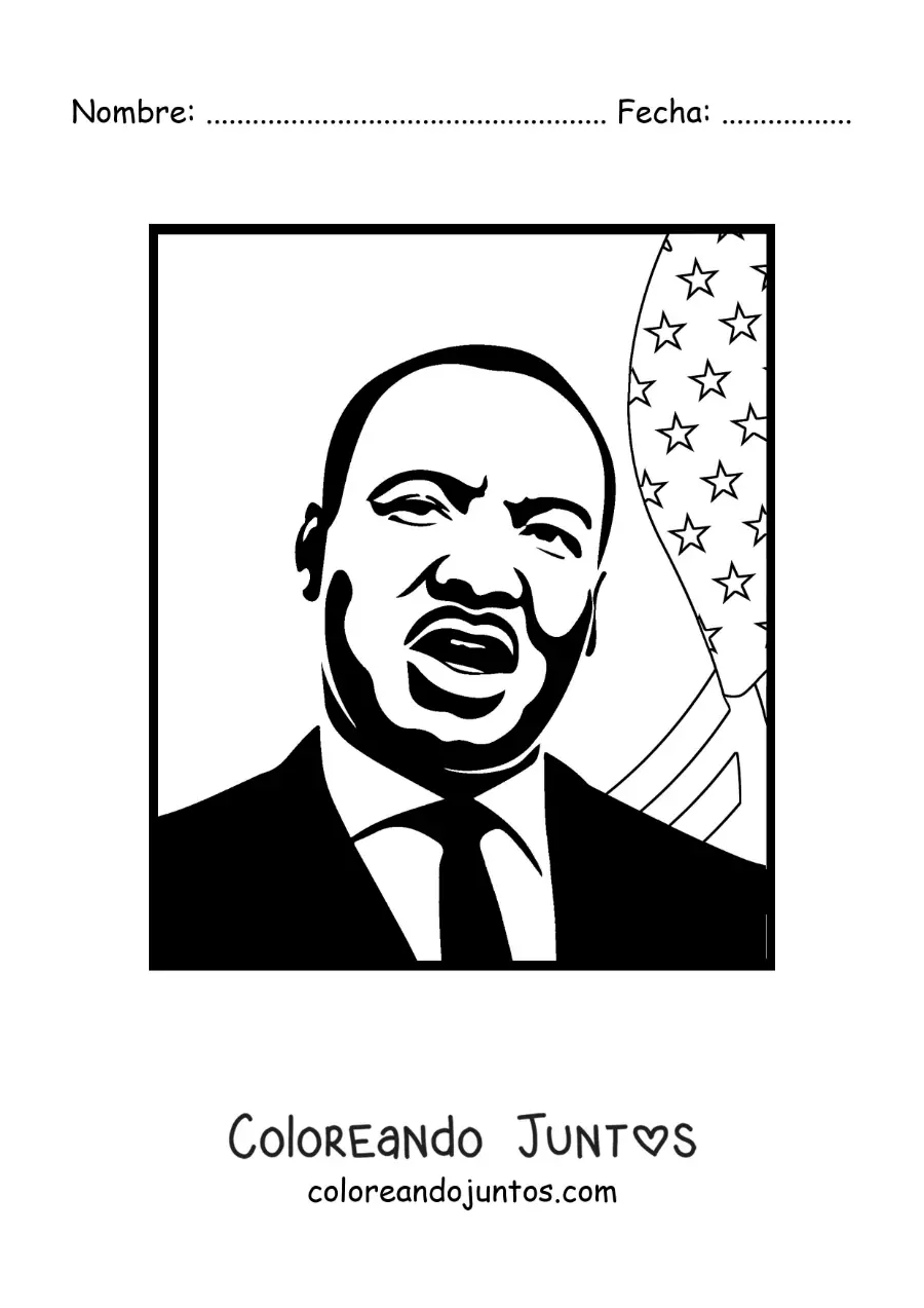Imagen para colorear de Martin Luther King con la bandera de estados unidos