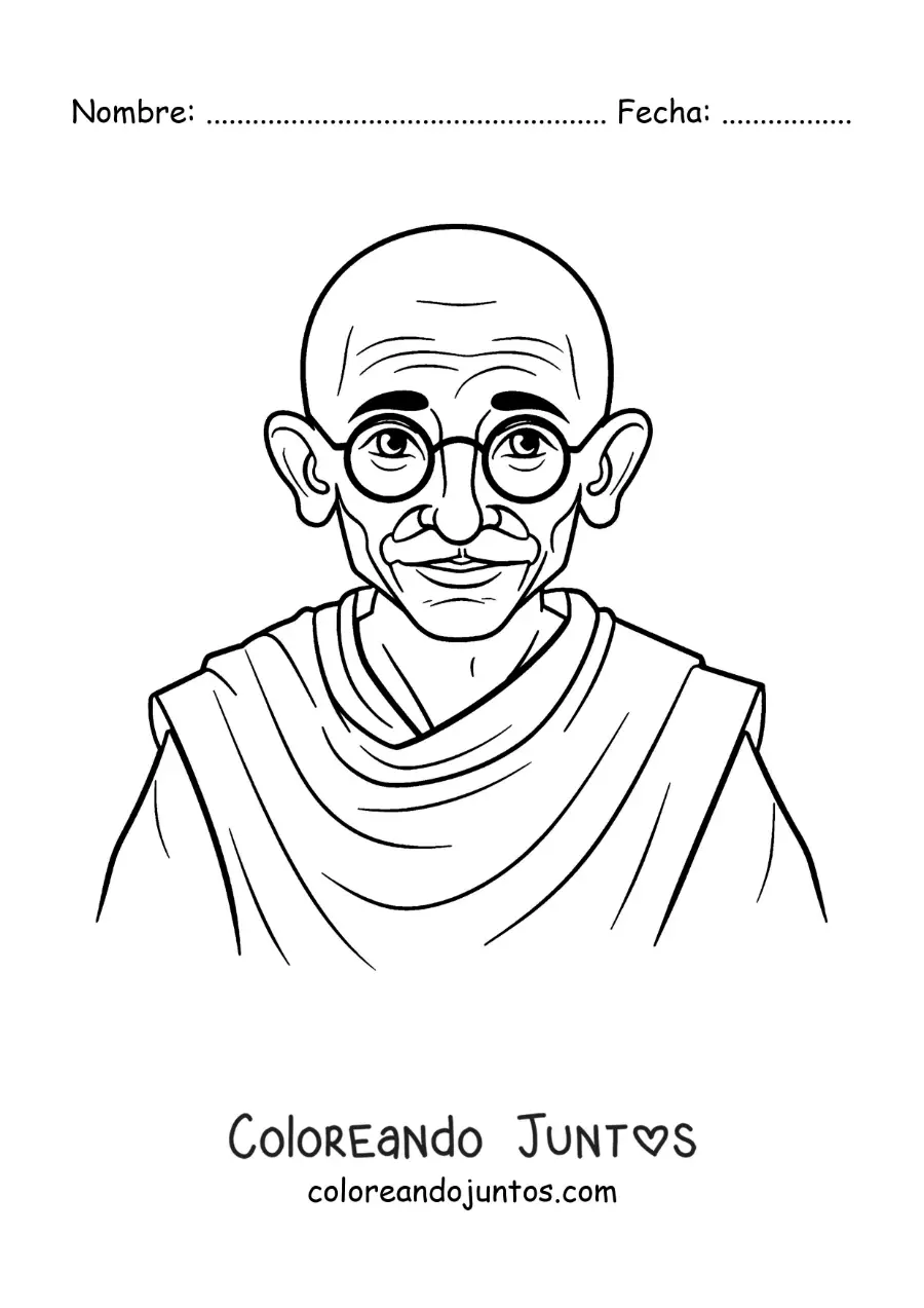 Imagen para colorear de un retrato de Mahatma Gandhi animado