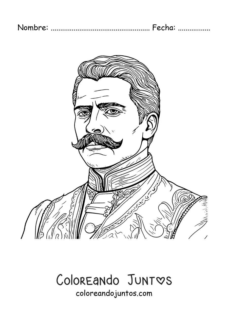 Imagen para colorear de un retrato animado de Emiliano Zapata