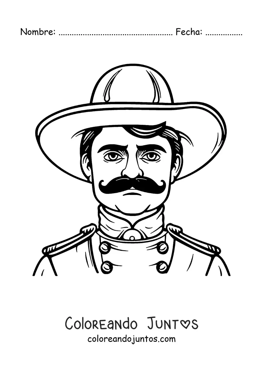 Imagen para colorear de Emiliano Zapata con sombrero mexicano