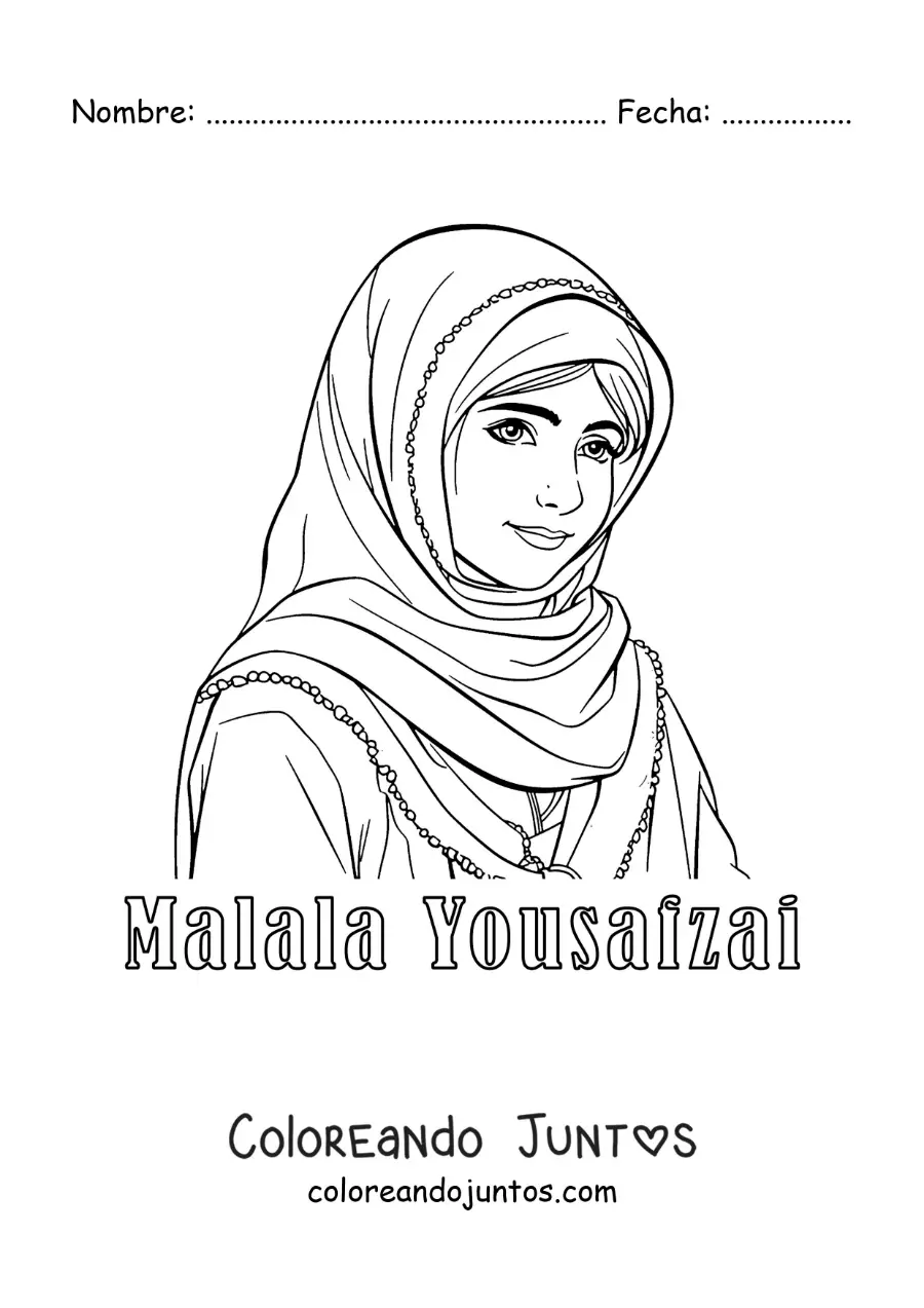 Imagen para colorear de Malala Yousafzai animada