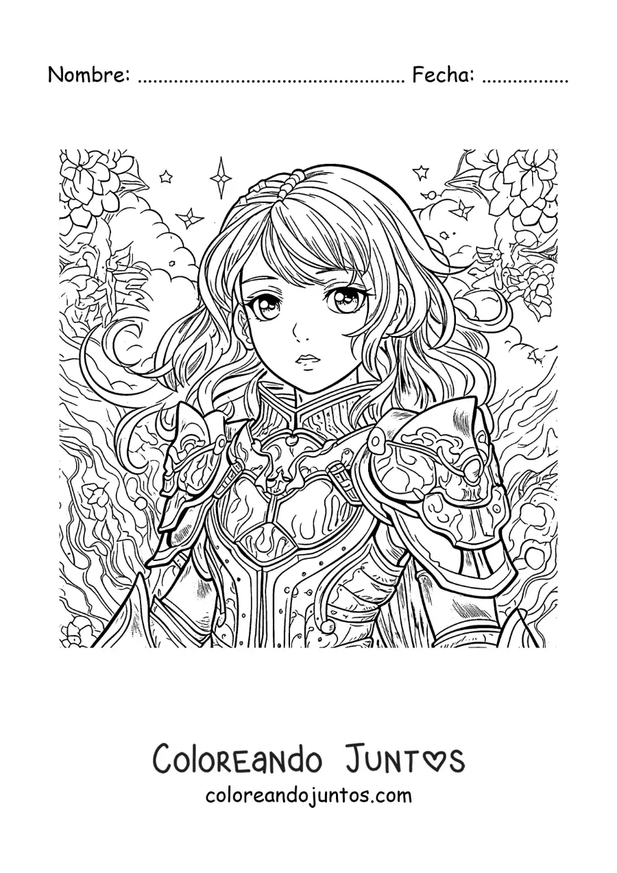 Imagen para colorear de Santa Juana de Arco animada estilo anime