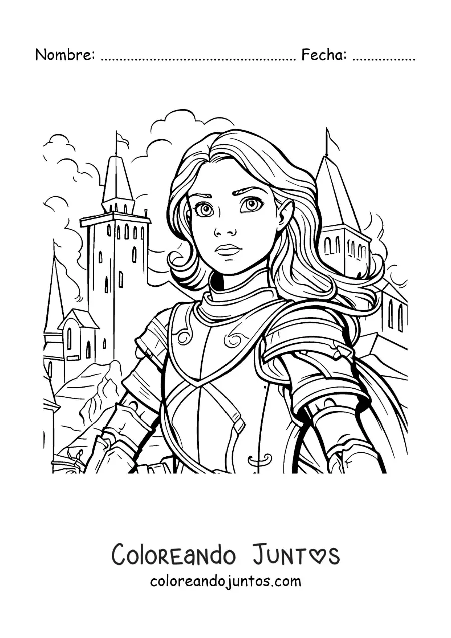 Imagen para colorear de Juana de Arco con su armadura