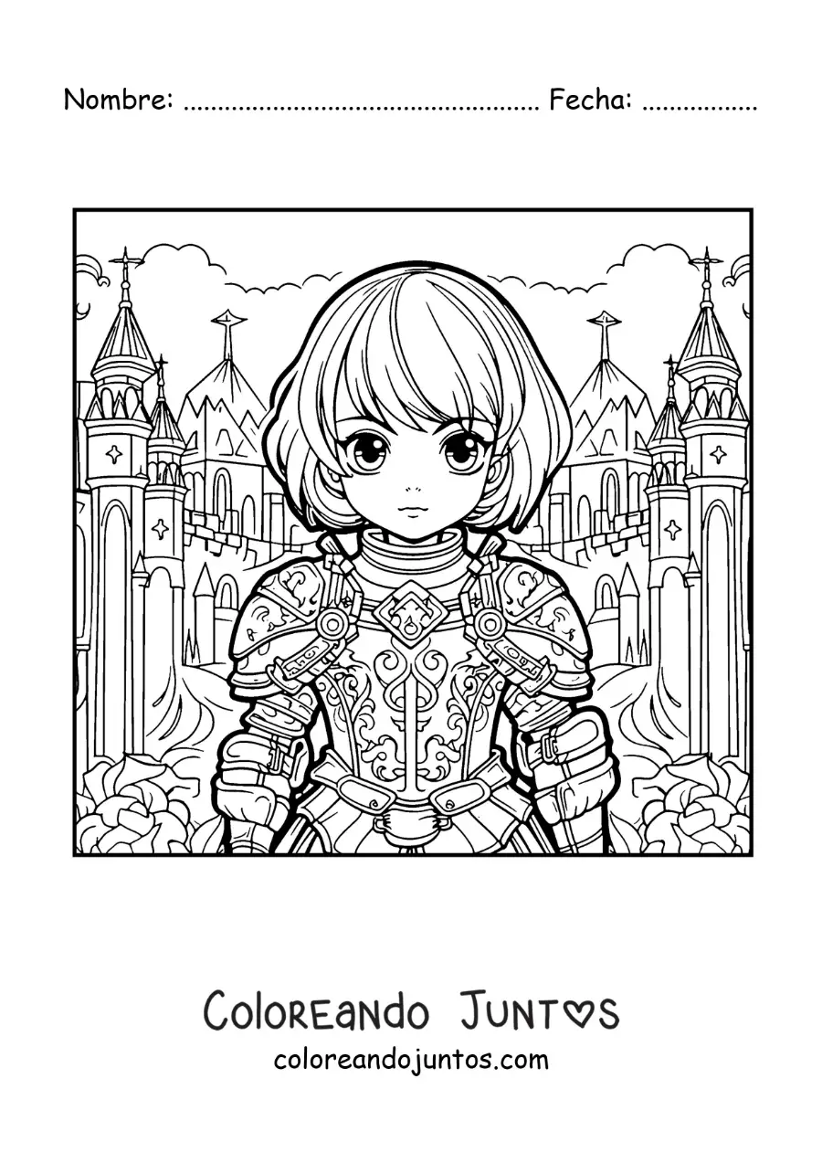 Imagen para colorear de Santa Juana de Arco kawaii estilo anime