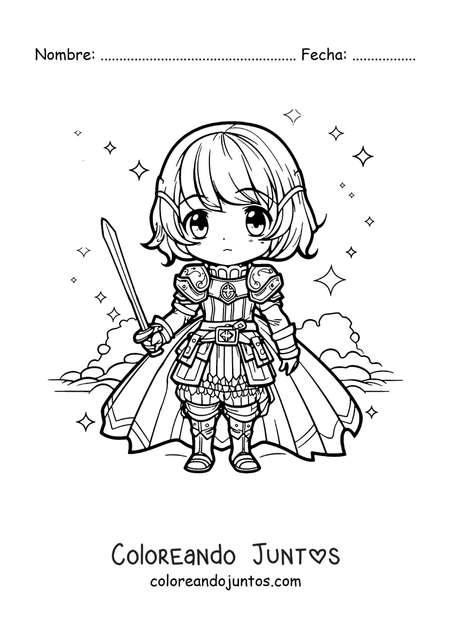 Imagen para colorear de Santa Juana de Arco kawaii estilo chibi