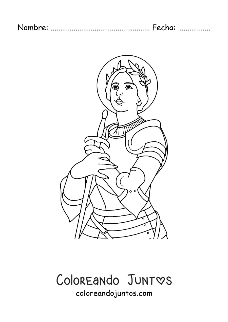 Imagen para colorear de Santa Juana de Arco y su espada