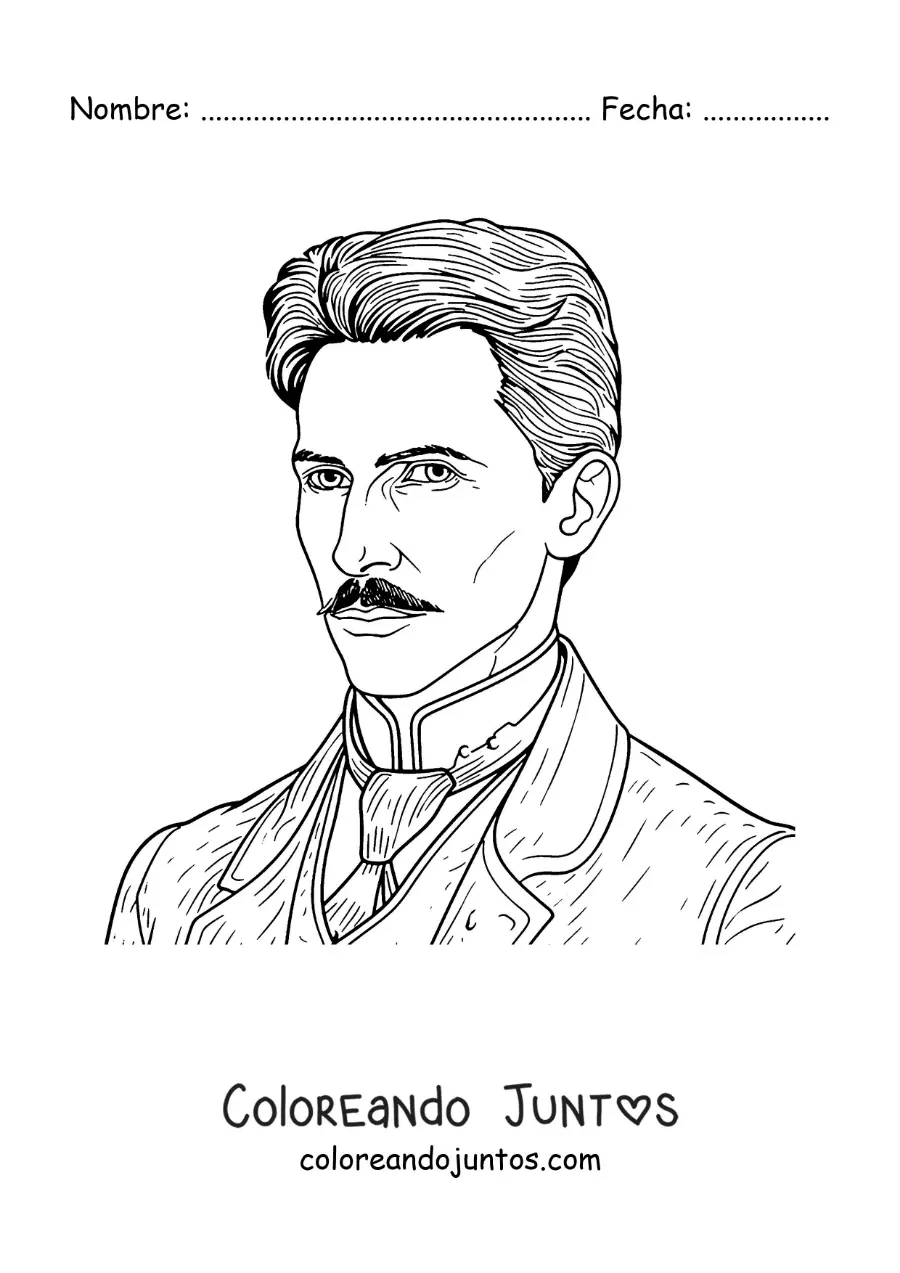 Imagen para colorear de un retrato de Nikola Tesla