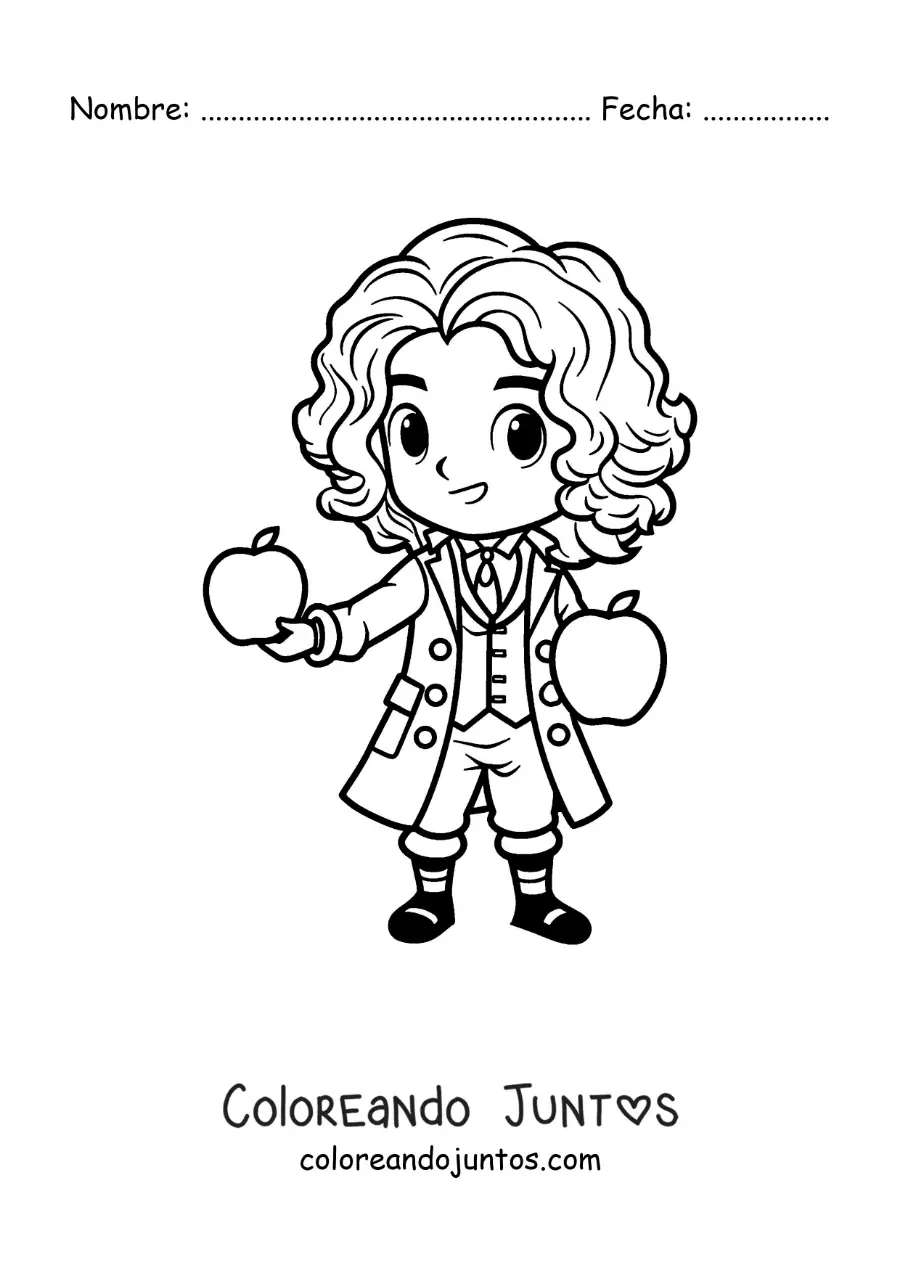Imagen para colorear de una caricatura infantil de Isaac Newton