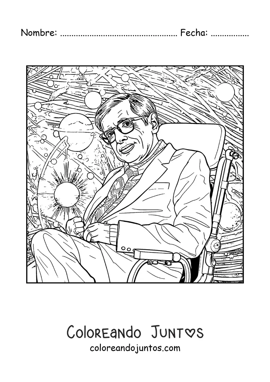 Imagen para colorear de Stephen Hawking y el universo