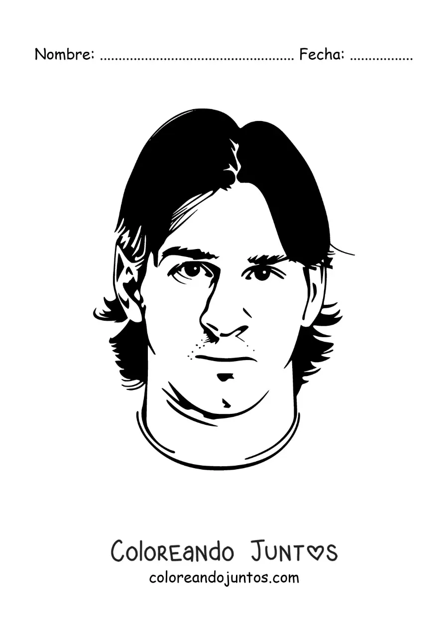 Imagen para colorear de un retrato de Messi animado fácil