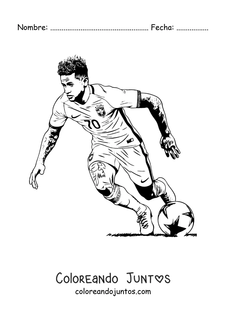 Imagen para colorear de Neymar realista jugando fútbol