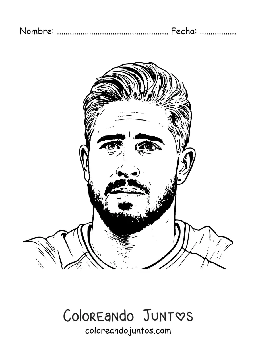 Imagen para colorear de retrato de Sergio Ramos con el cabello corto en estilo realista