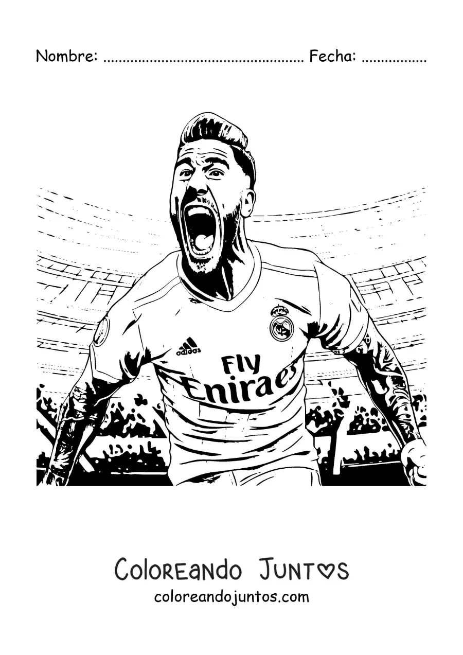 Imagen para colorear de Sergio Ramos celebrando en un partido de fútbol