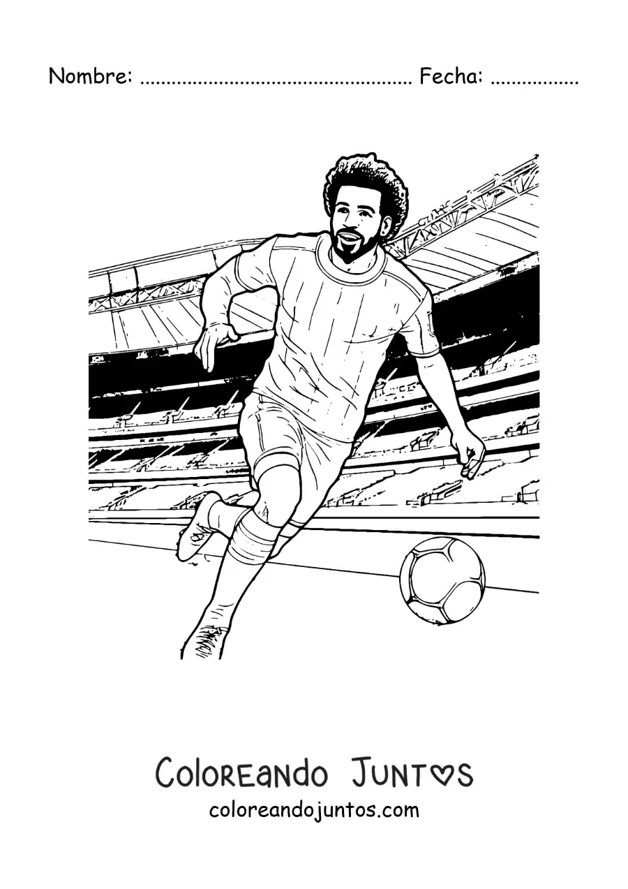 Imagen para colorear de el jugador Mohamed Salah en un partido de fútbol