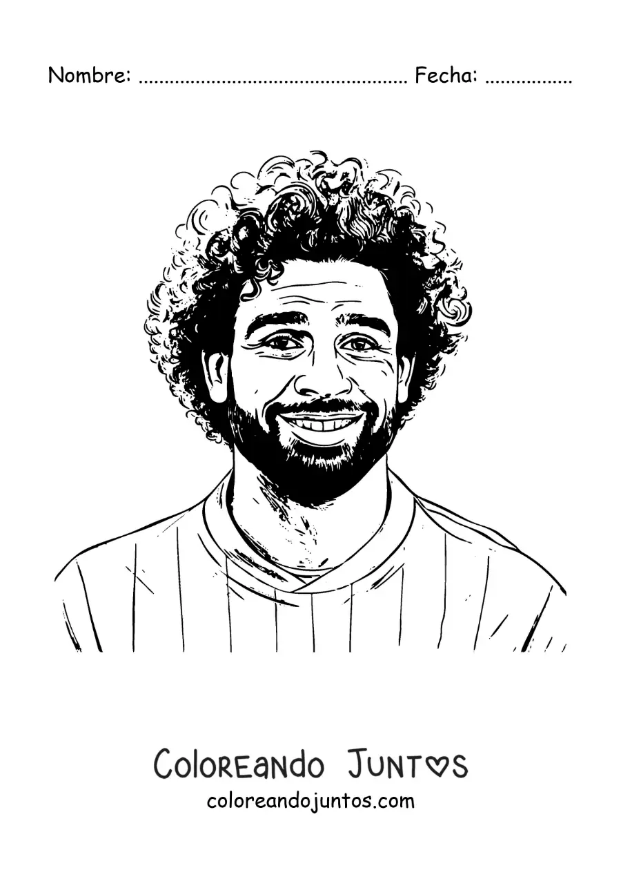 Imagen para colorear de retrato de Mohamed Salah en estilo realista