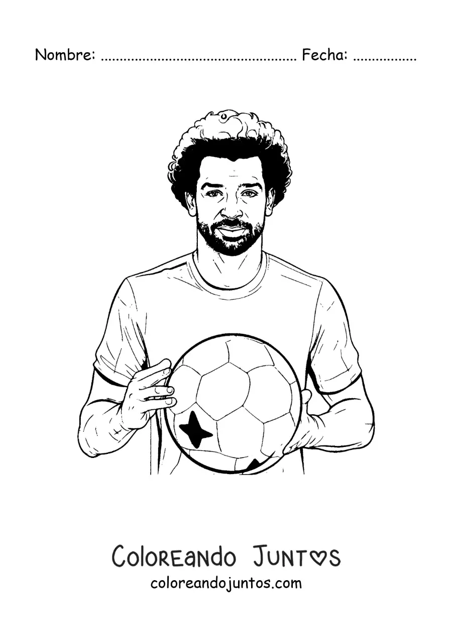 Imagen para colorear de Mohamed Salah con un balón de fútbol
