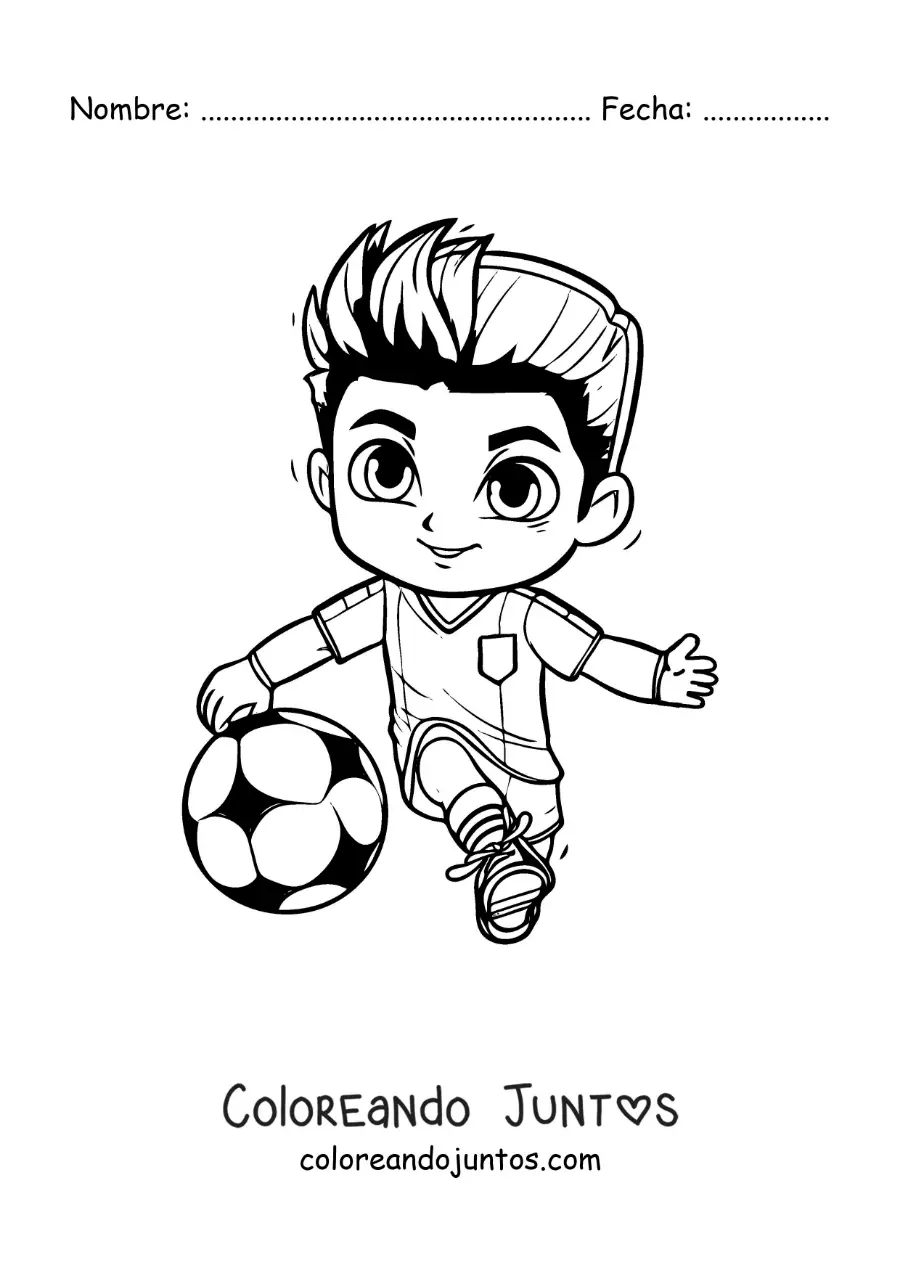 Imagen para colorear de Cristiano Ronaldo kawaii jugando fútbol