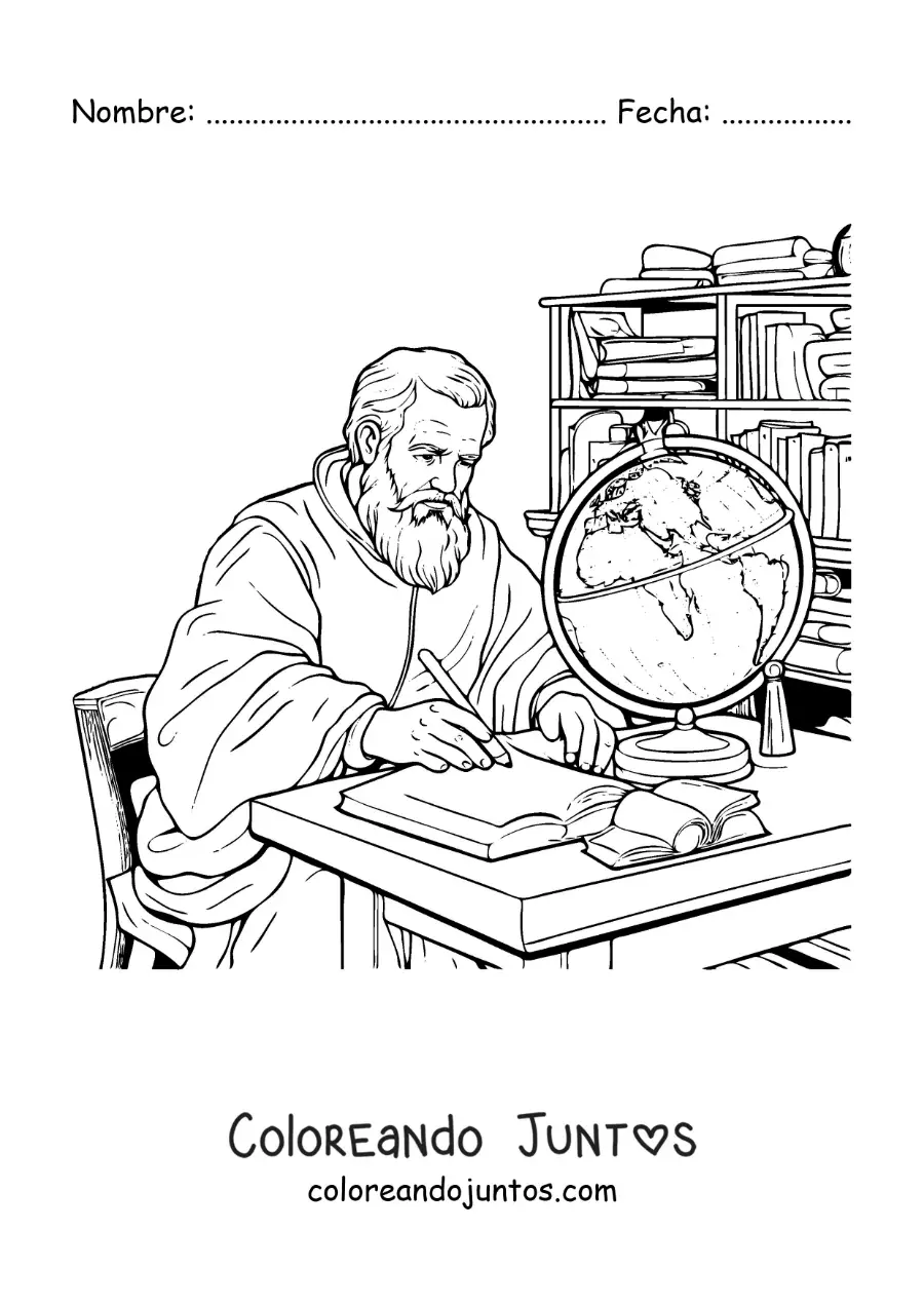 Imagen para colorear de Galileo Galilei estudiando en un escritorio