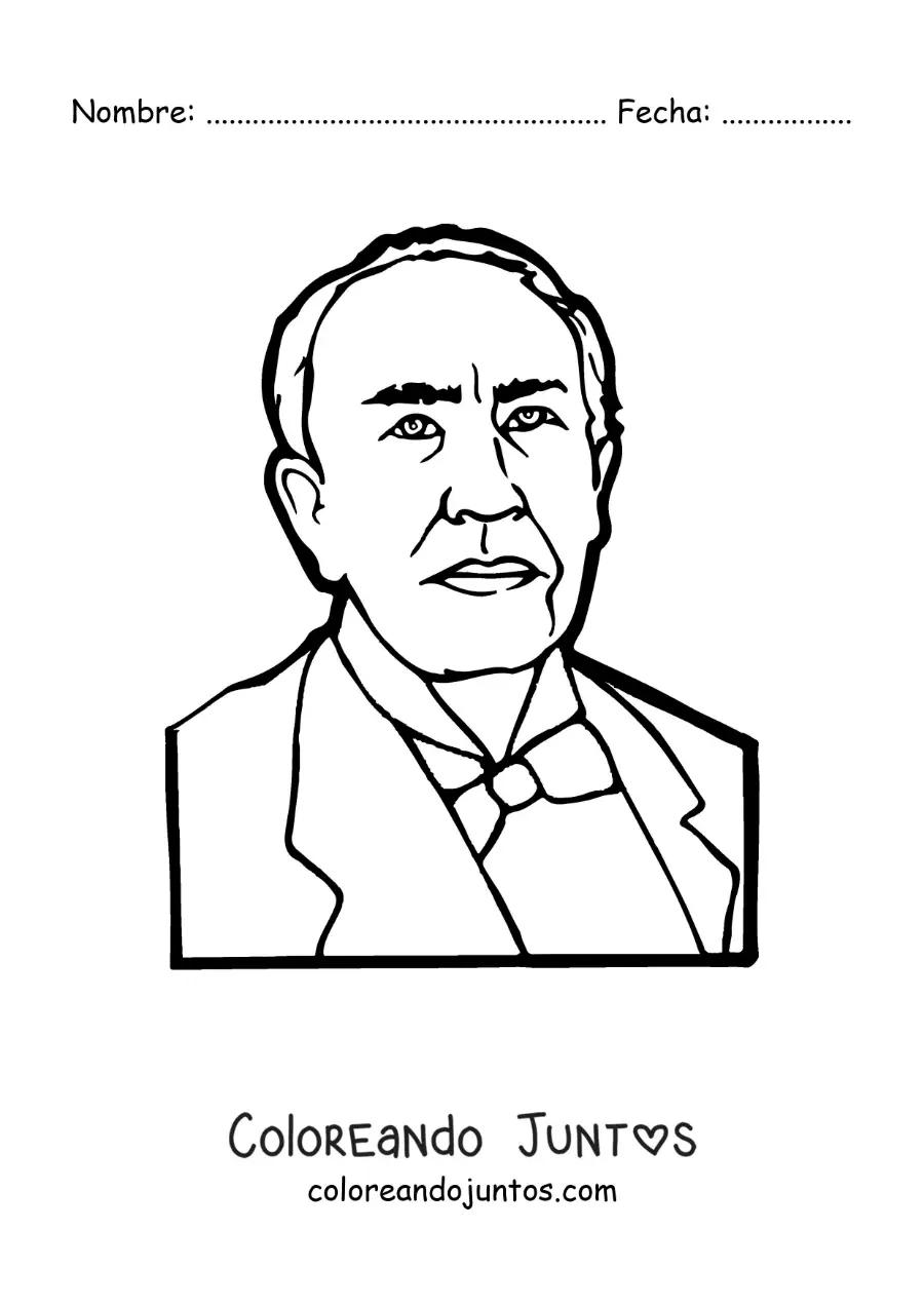 Imagen para colorear de retrato de Thomas Edison animado fácil