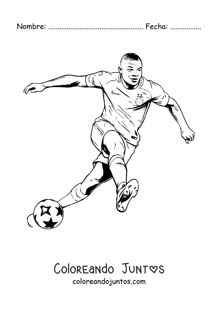 Imagen para colorear de Kylian Mbappé jugando fútbol
