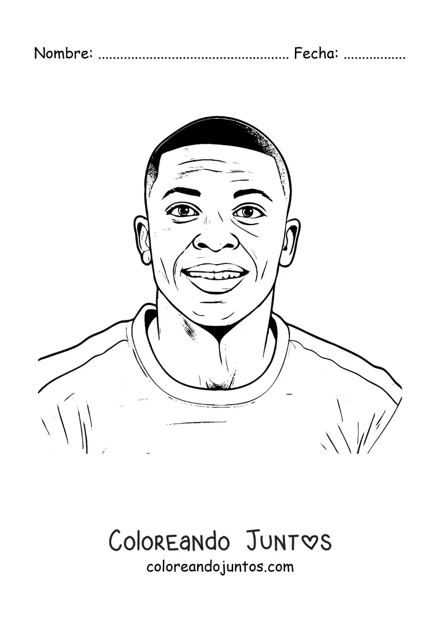 Imagen para colorear de retrato de Kylian Mbappé animado