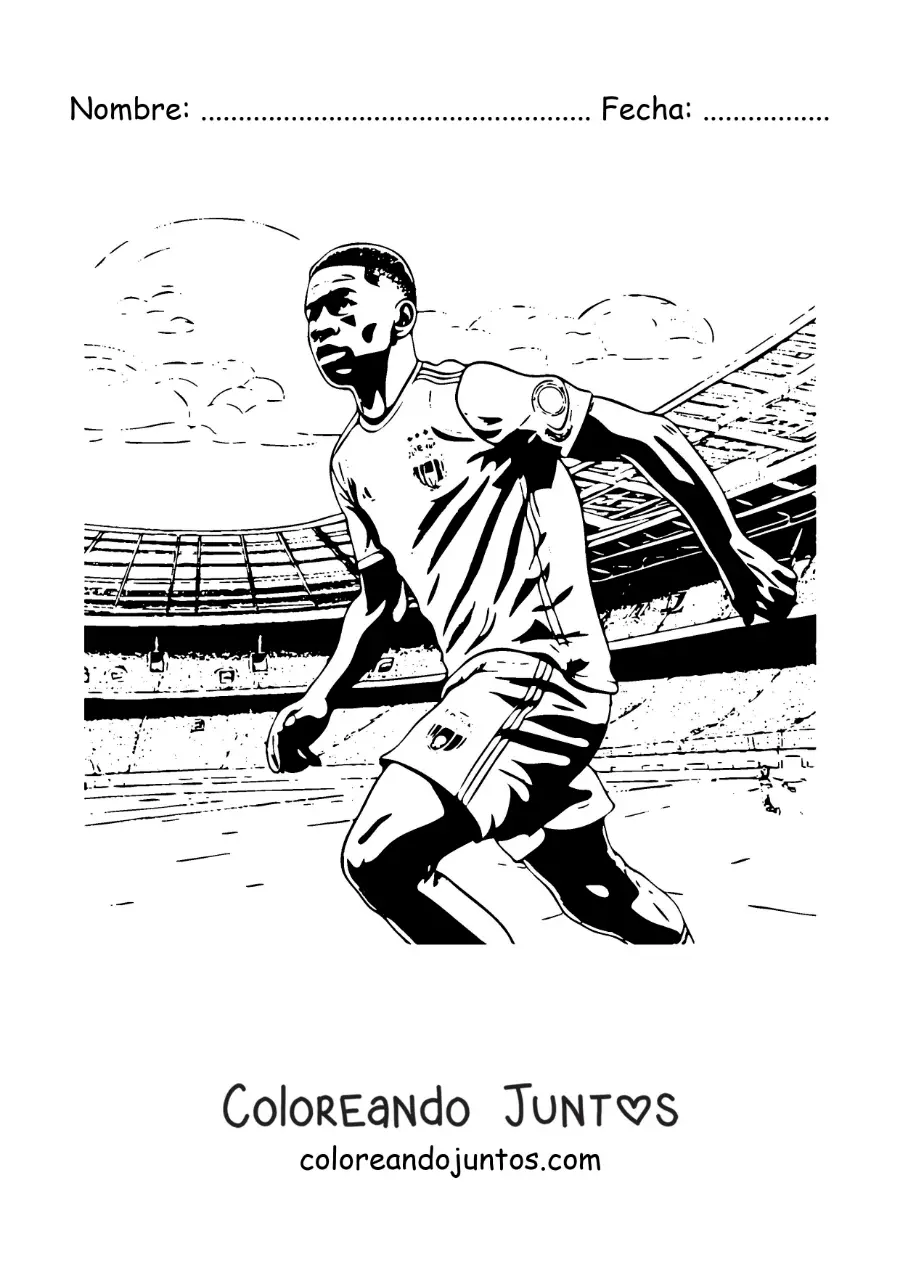 Imagen para colorear de Kylian Mbappé en un partido de fútbol