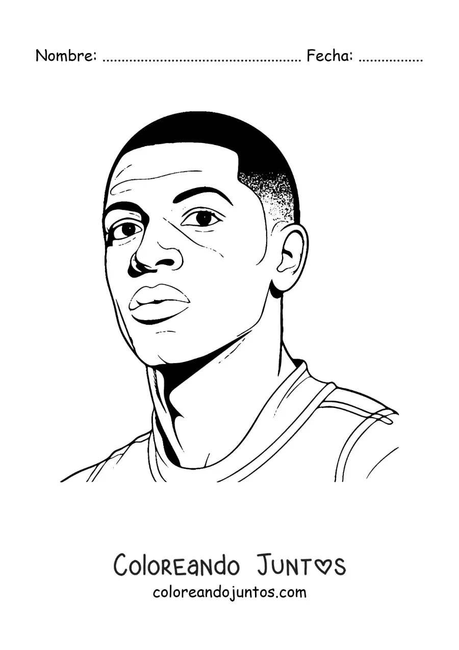 Imagen para colorear de retrato de Kylian Mbappé fácil
