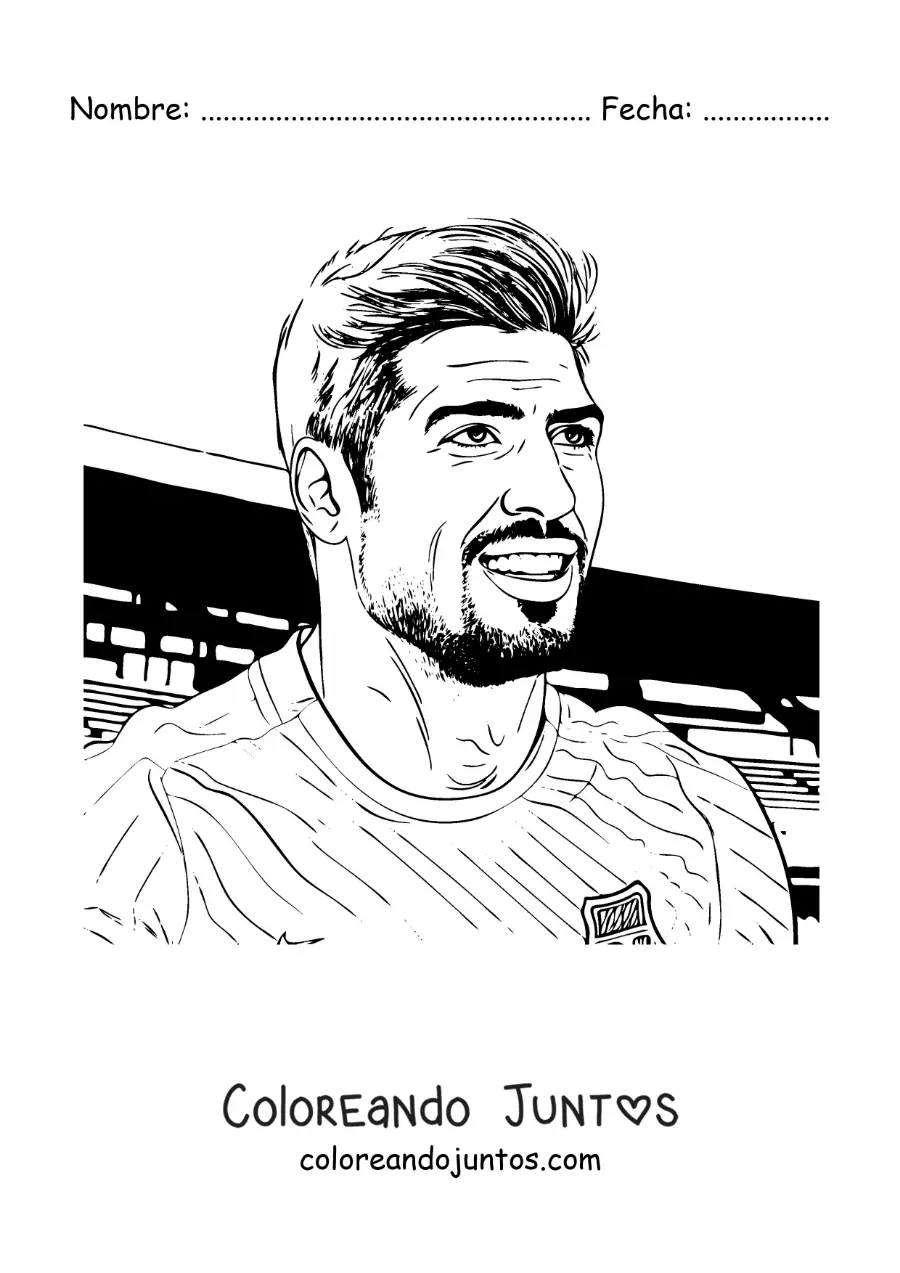 Imagen para colorear de retrato de Luis Suárez en estilo realista