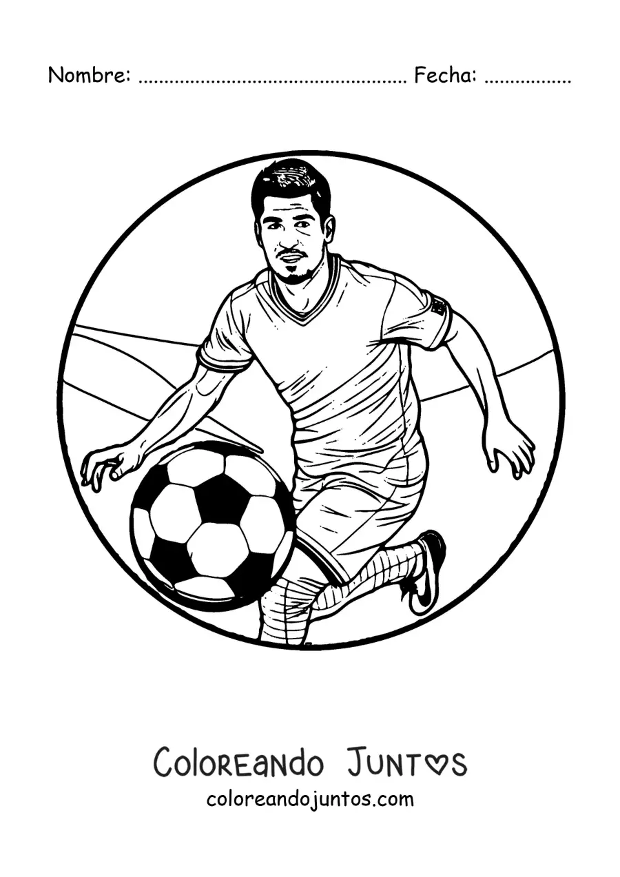 Imagen para colorear de Luis Suárez animado jugando fútbol