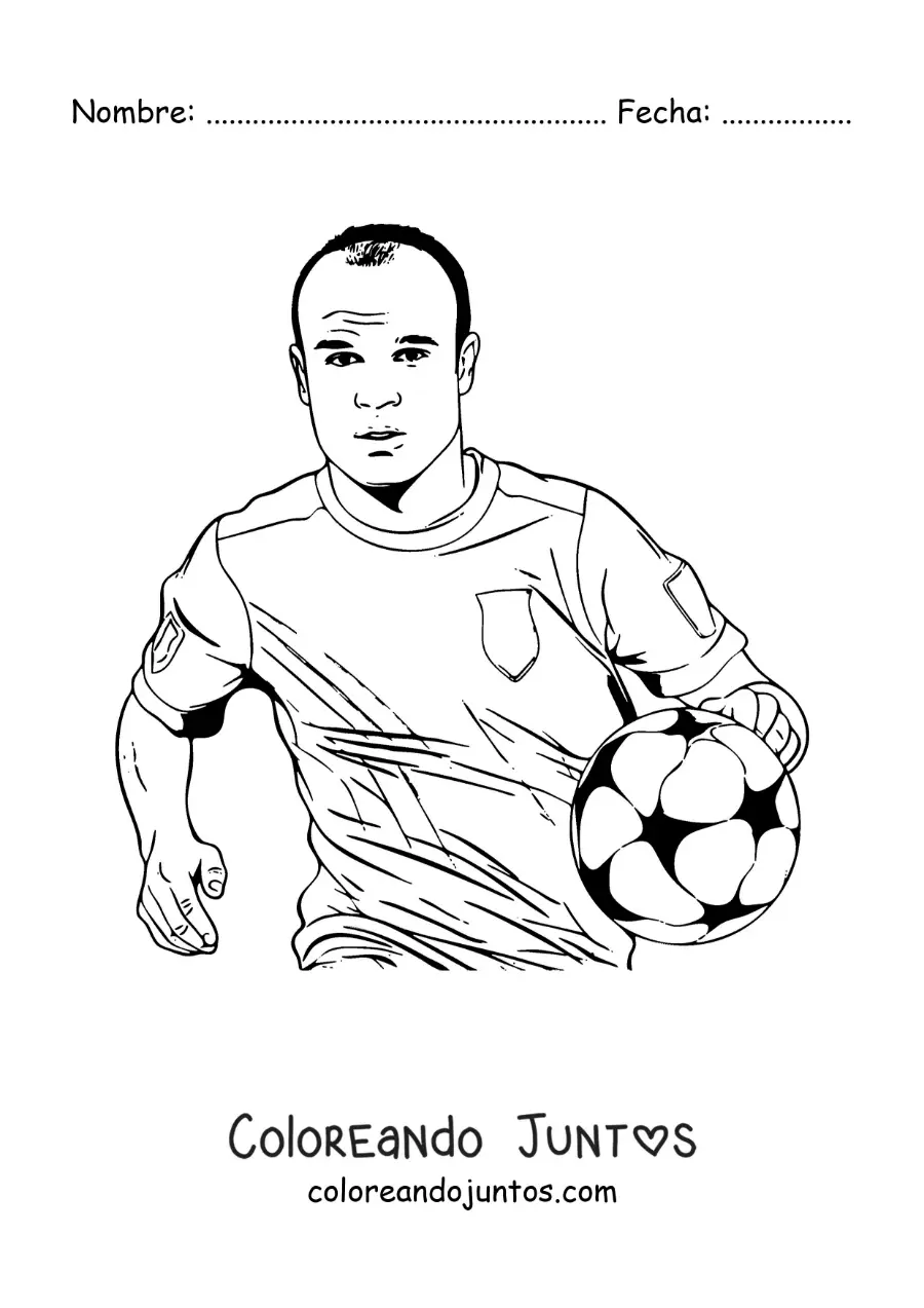 Imagen para colorear de Andrés Iniesta animado jugando fútbol