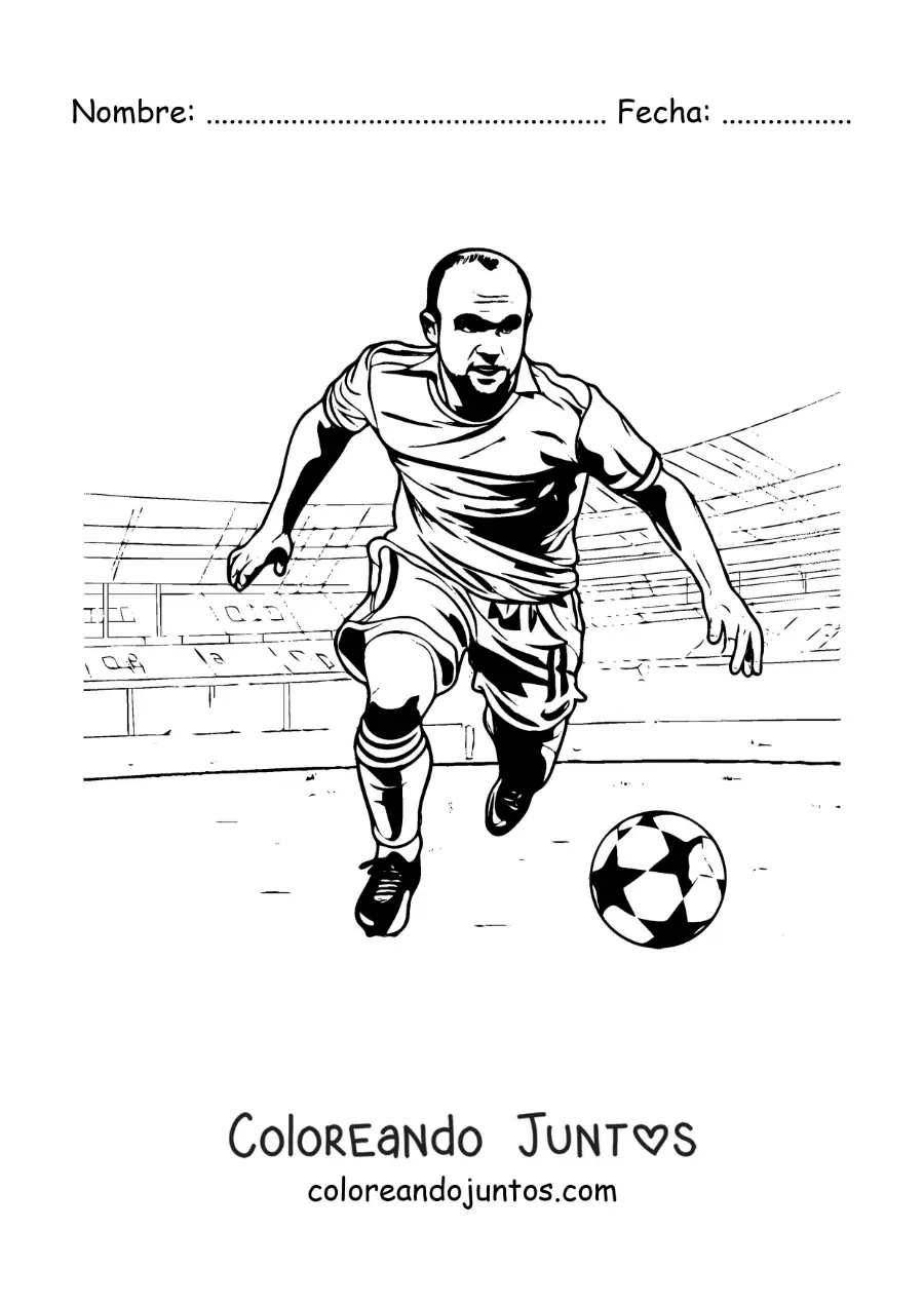 Imagen para colorear de Andrés Iniesta en un partido de fútbol